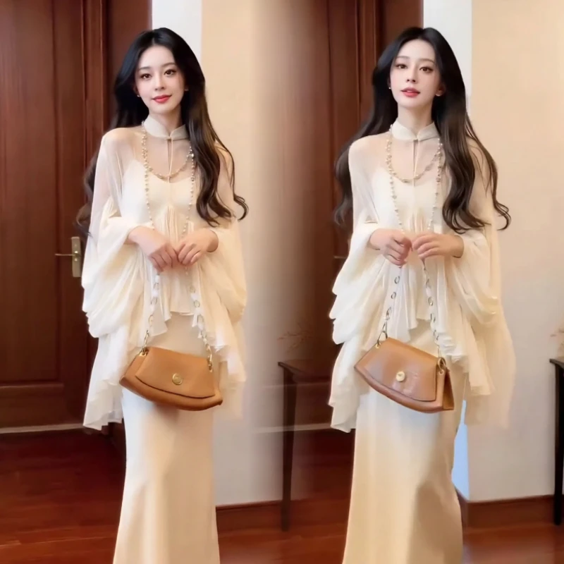 新中式国风套装清冷松弛感吊带连衣裙立领上衣大方得体两件套裙装