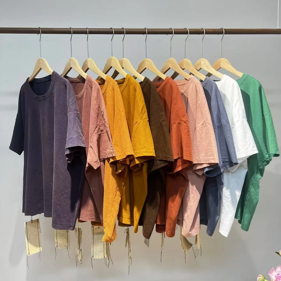 忆古朴拙231112-A夏季百搭简约纯色圆领复古针织半袖T恤纯棉显瘦