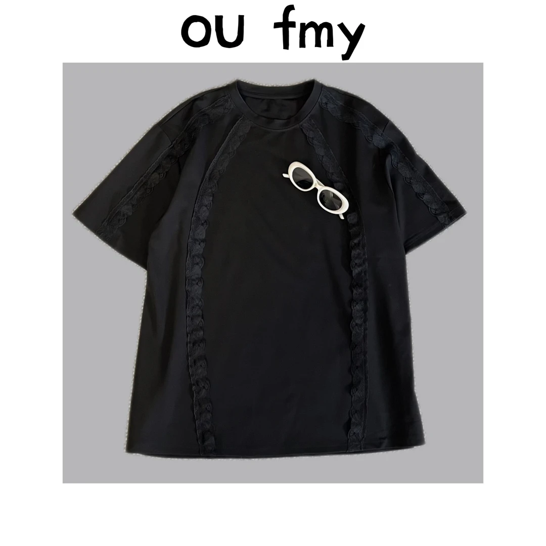 FY3322夏季出游新款短袖上衣宽松百搭圆领花边小众休闲打底