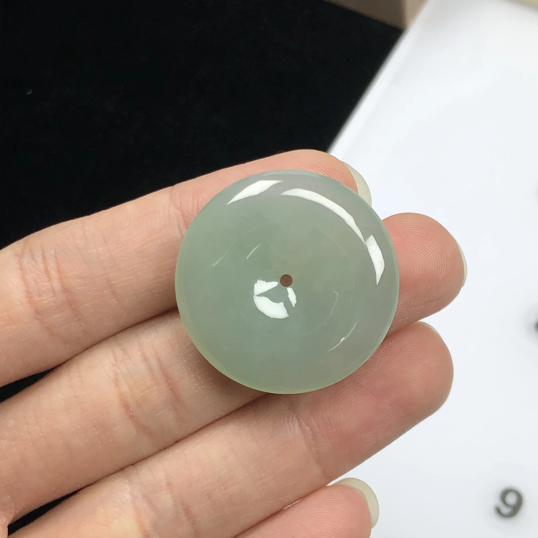 天然缅甸A货翡翠 满绿底大平安扣玉吊坠 男女款百搭挂坠 平安无事