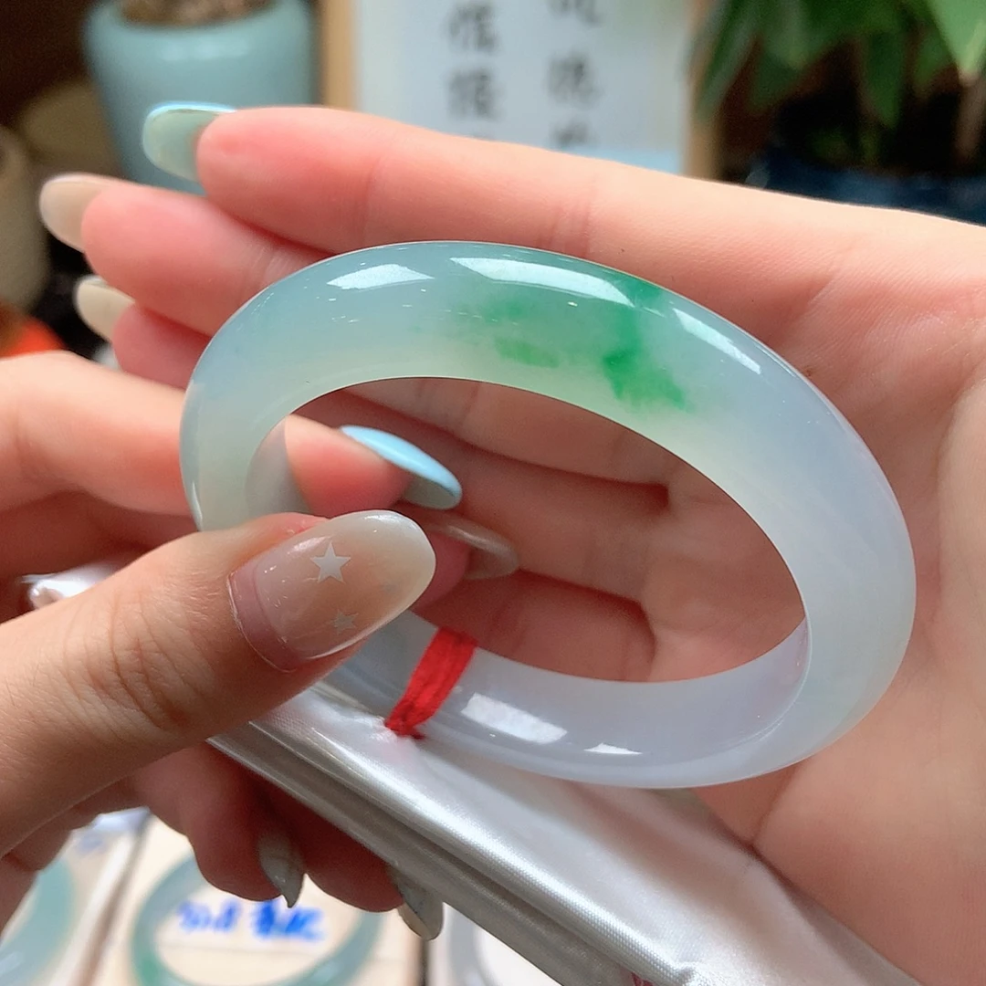 翡翠未镶嵌手镯冰胶金丝绿51号