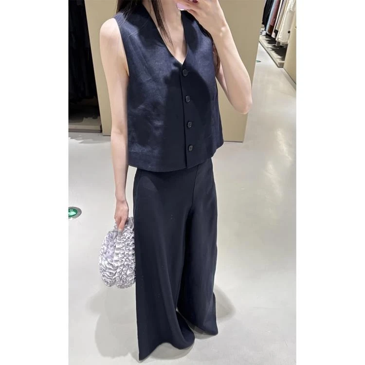 夏季套装时尚百搭高级感西装马甲阔腿裤子套装女23150