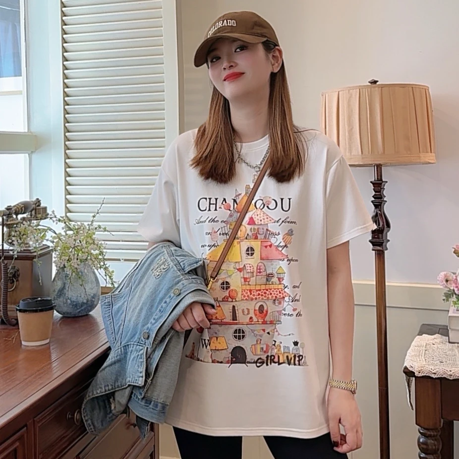 【糖果屋】2025小众设计师夏季新款时尚宽松圆领印花休闲百搭短袖T