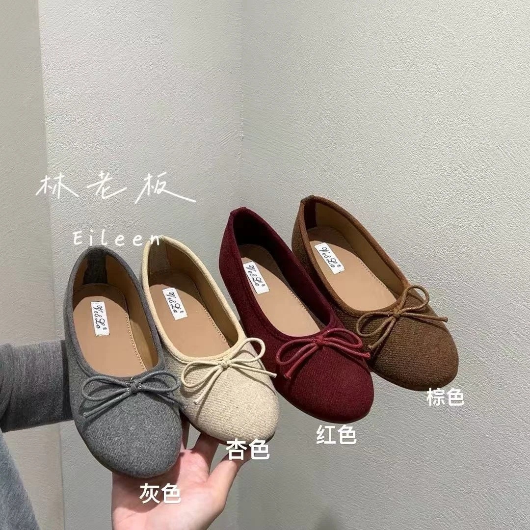 韩版浅口复古色系蝴蝶结休闲单鞋百搭休闲奶奶鞋