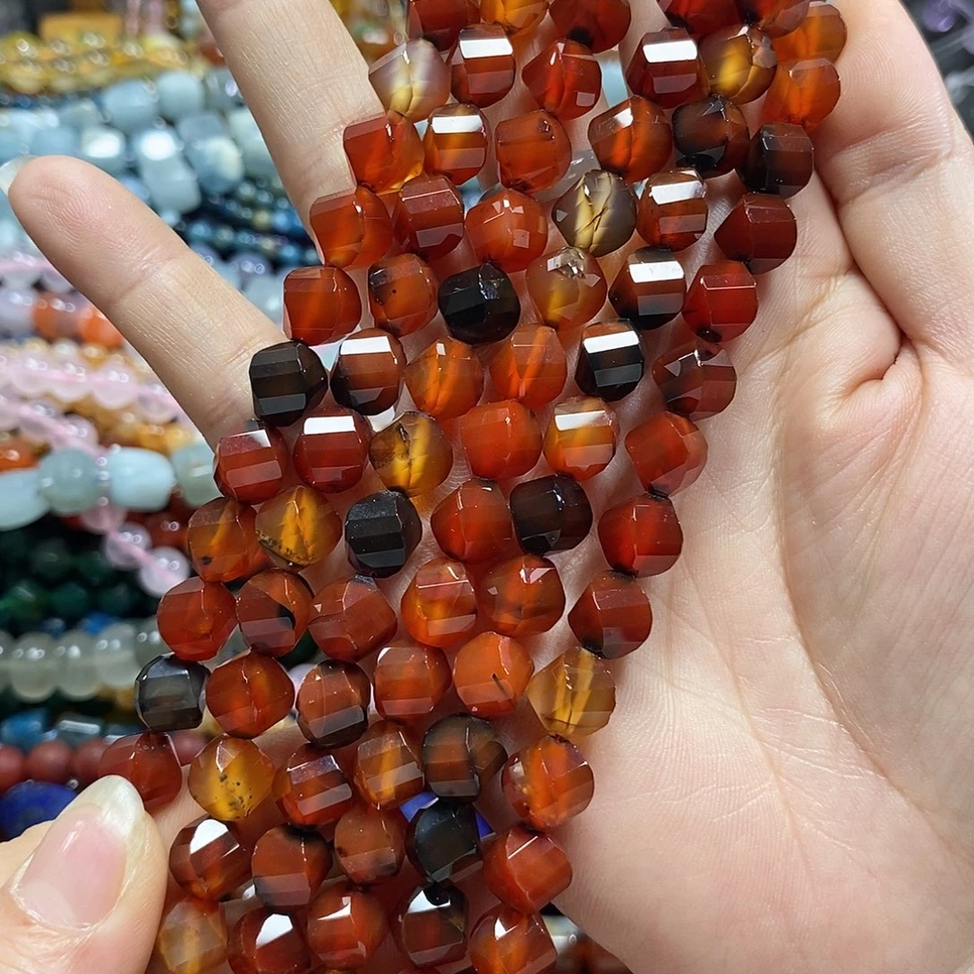 玛瑙/玉髓未镶嵌珠宝半成品玛瑙扭珠切面一条卡10mm