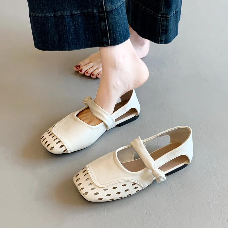 法式女士镂空浅口单鞋女2025爆款夏季气质一字带方头低跟玛丽珍鞋
