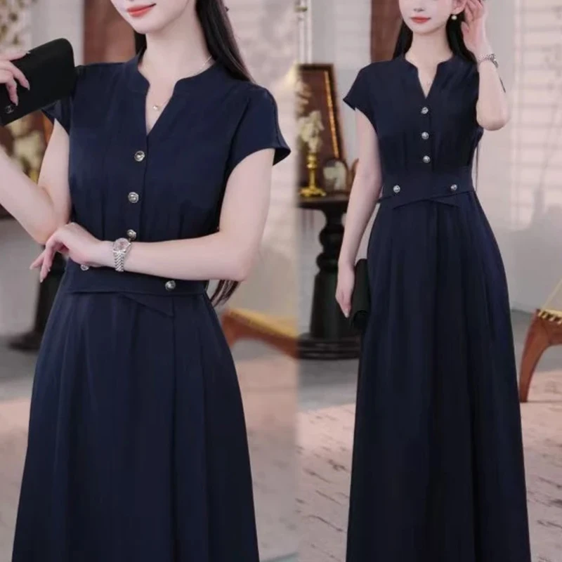 法式高级感收腰显瘦连衣裙女2025夏季小众设计感衬衫长裙子