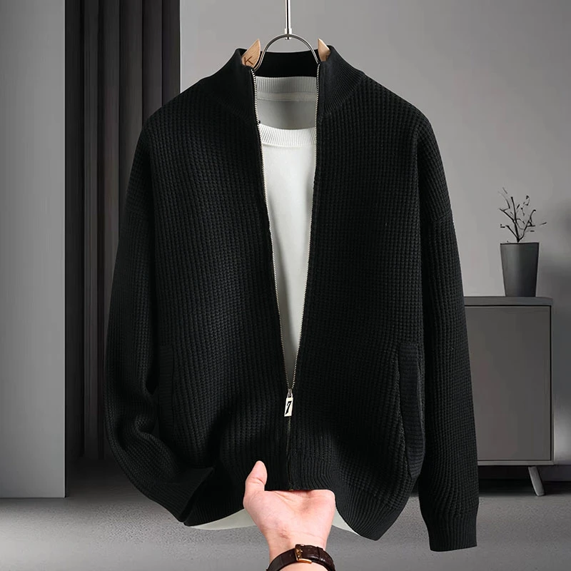 秋冬新款针织开衫外套男士休闲宽松毛衣色长袖外套简约时尚慵懒
