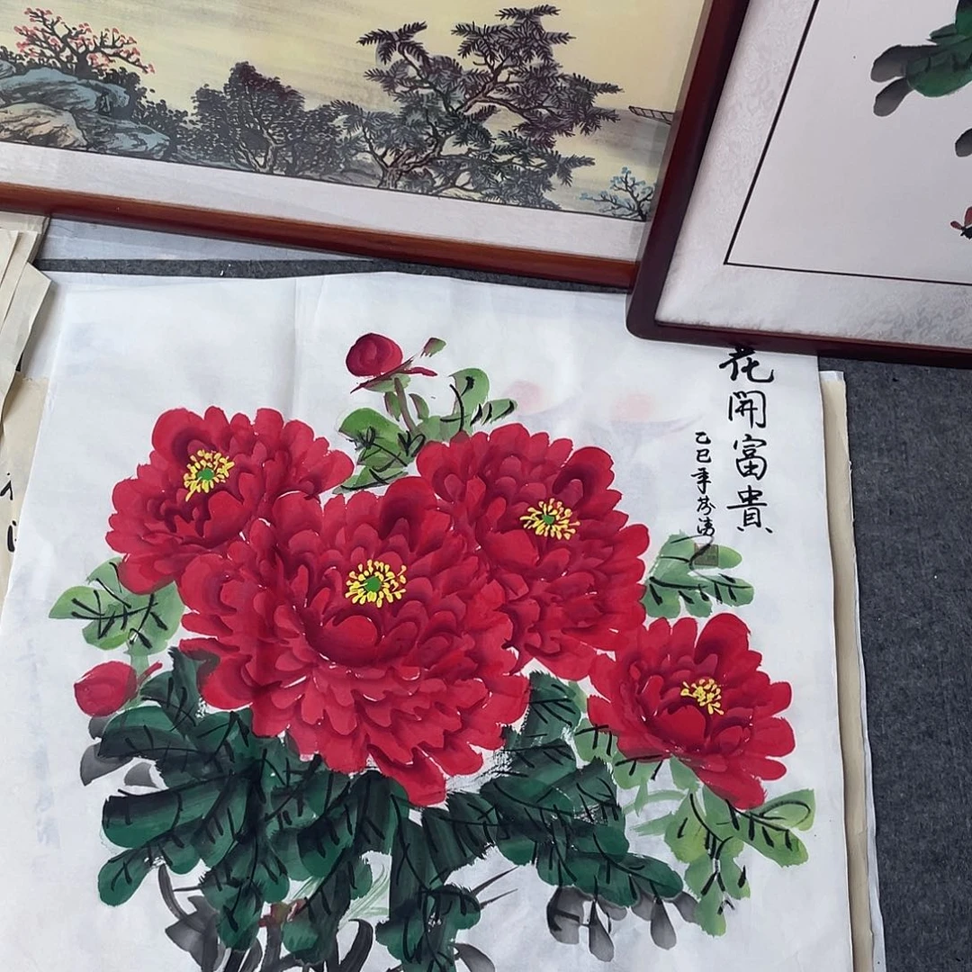 国画国画作品书法作品原稿斗方红色