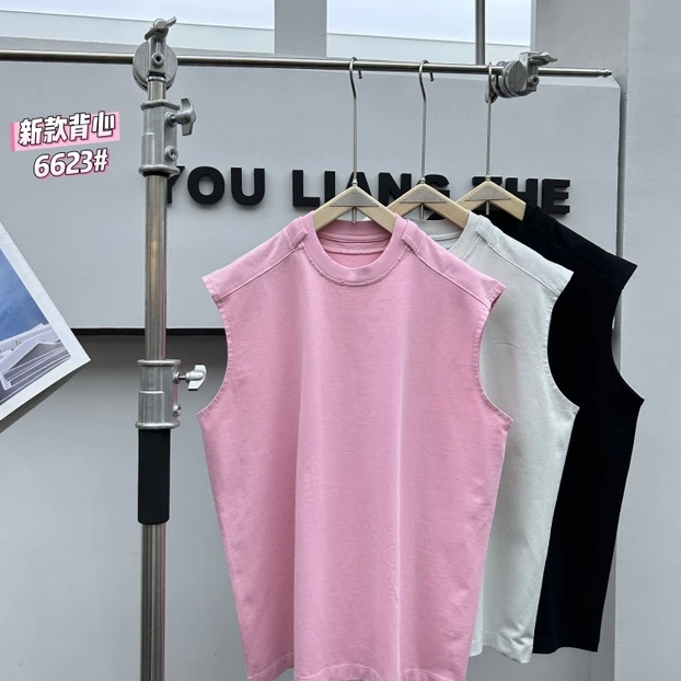 972-973-974 夏季男女重磅水洗砍肩无袖背心T恤衫 BXY-6623 G212