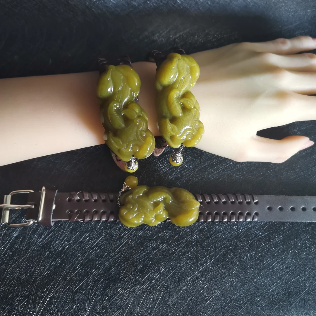 [貔貅]天然精美岫玉横貔貅手牌时尚百搭多样性发其一11