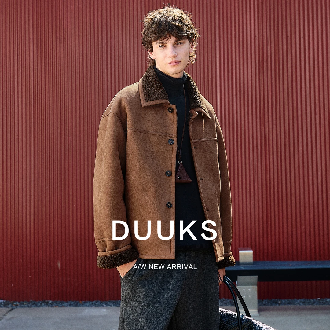 座山雕仿皮毛一体麂皮绒羊羔毛男外套秋冬季颗粒绒夹克短款J95665