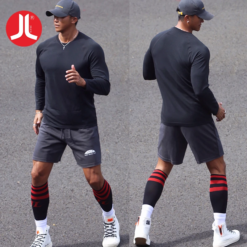 积仑JL三条杠男女跑步跳操压缩压力袜马拉松瑜伽袜长筒袜买一送一