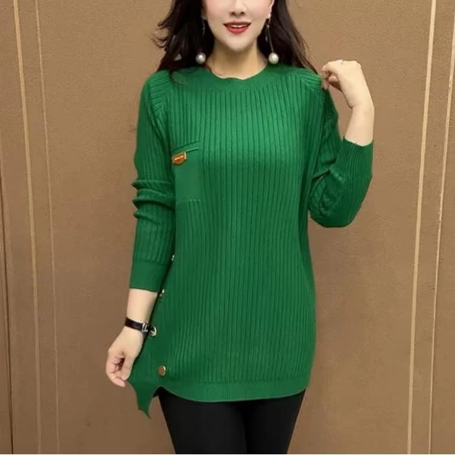 新款妈妈装圆领潮流毛衣高级感时尚秋款韩版洋气中长款显瘦针织衫