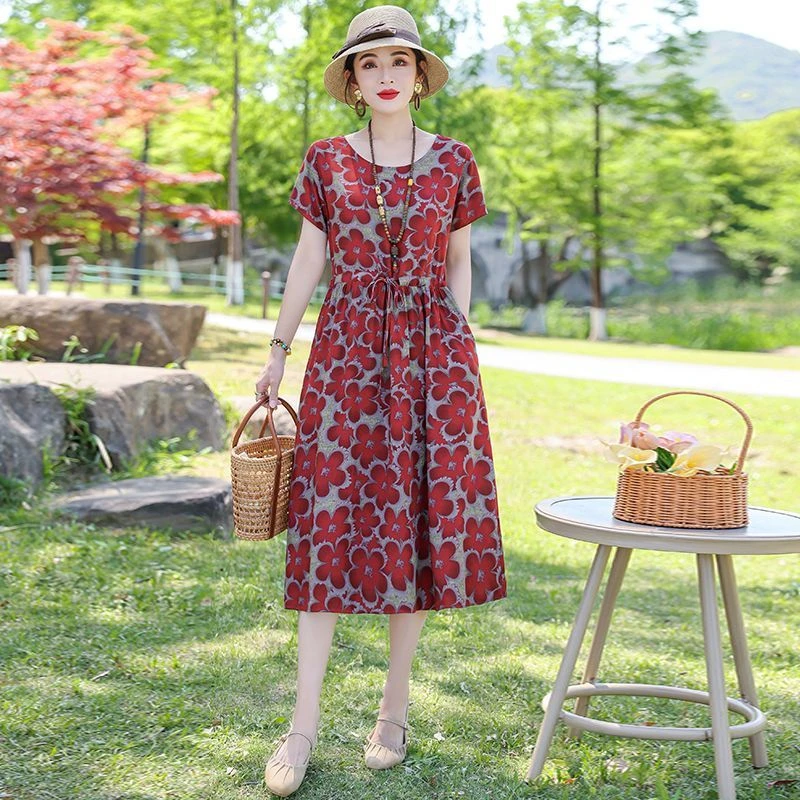 洋气棉绸睡裙女夏季薄款胖mm短袖睡衣宽松大码人造棉家居服连衣裙