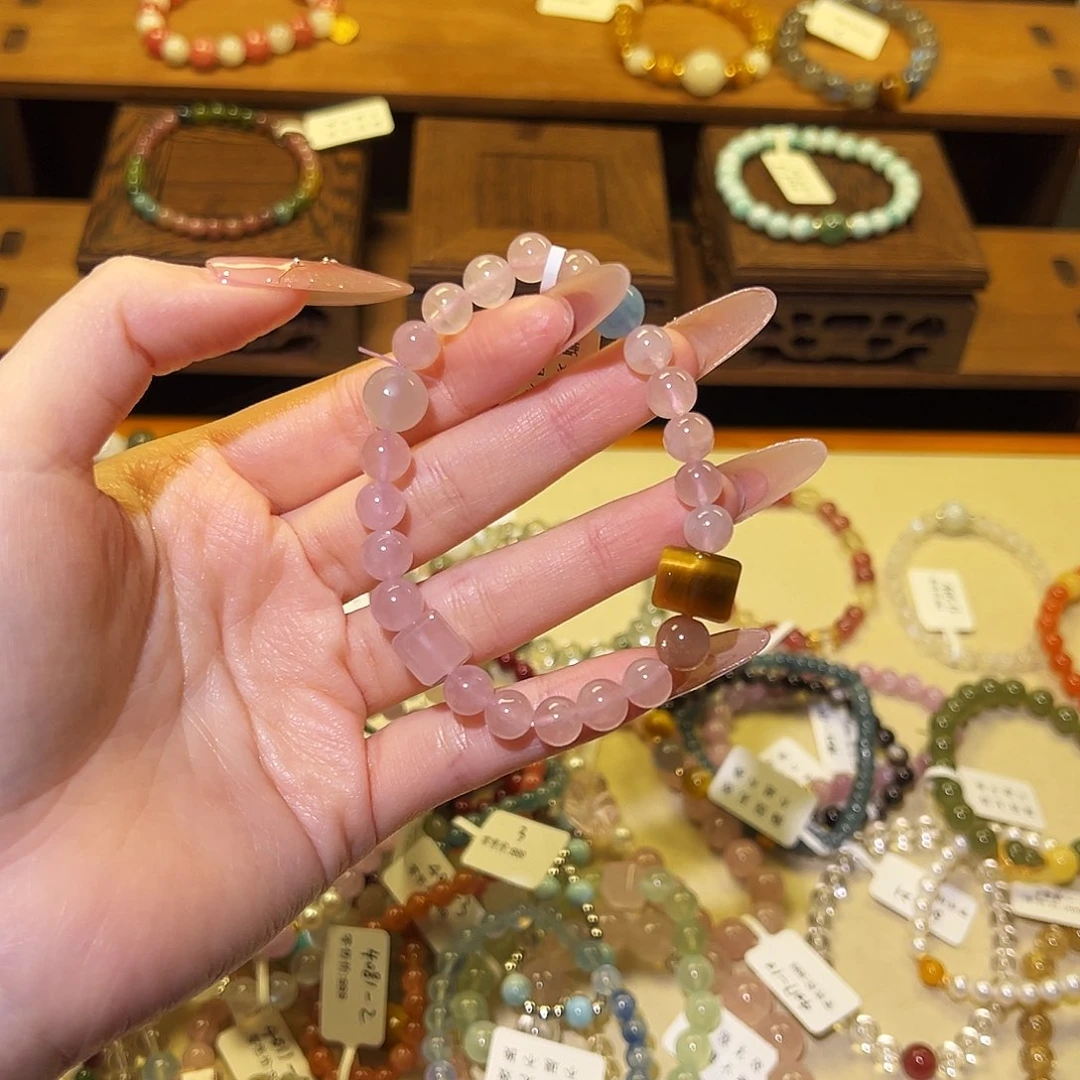 水晶手链银S925镶嵌粉水4010