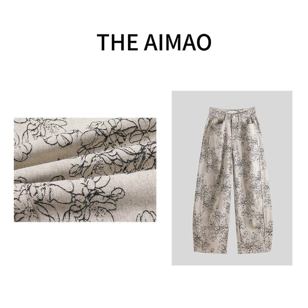 【THE AIMAO】“中古繁花”高支棉混纺薄透气提花高瘦弯刀裤XYX82162
