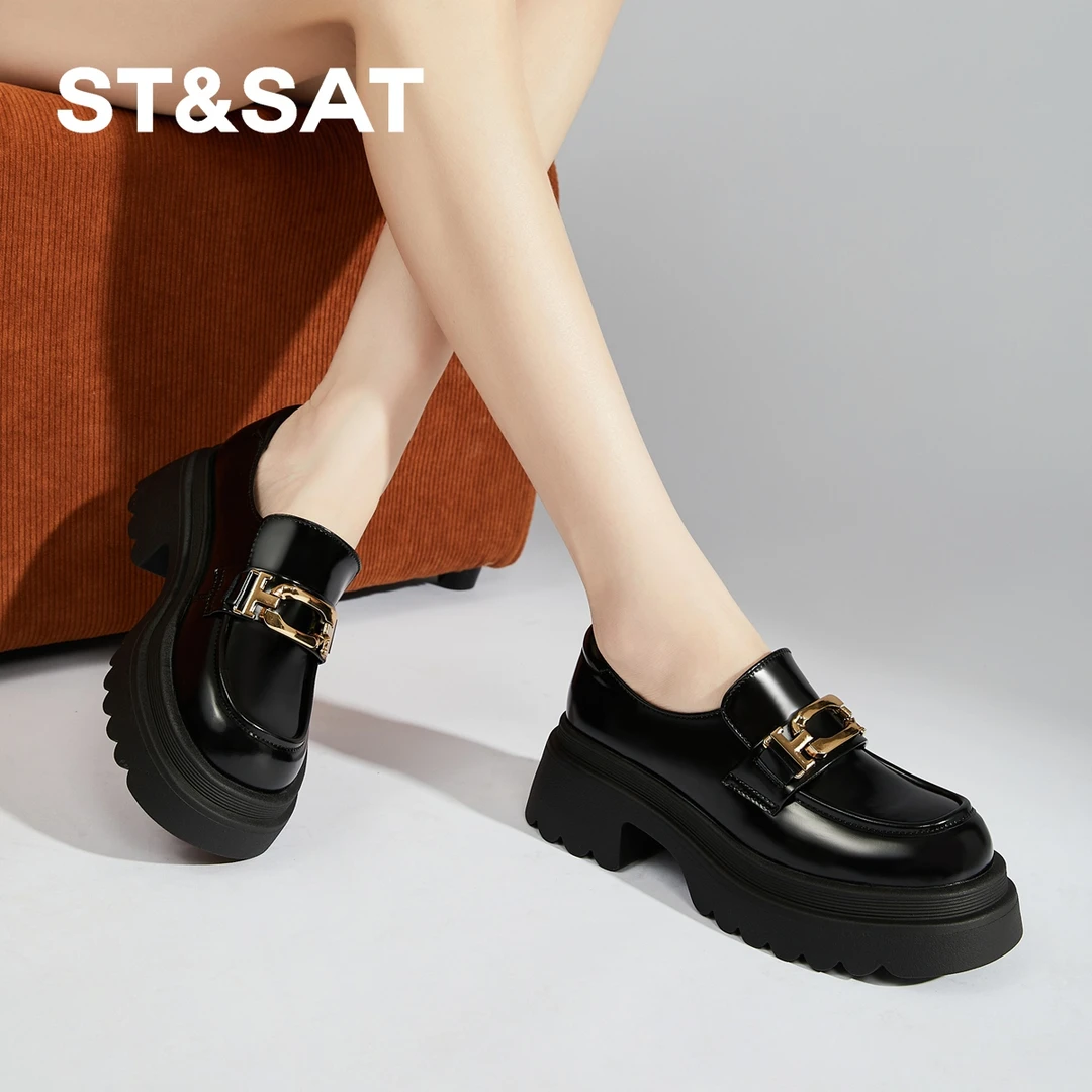 星期六高跟乐福鞋女款2025夏季新款英伦风小皮鞋时尚百搭休闲单鞋