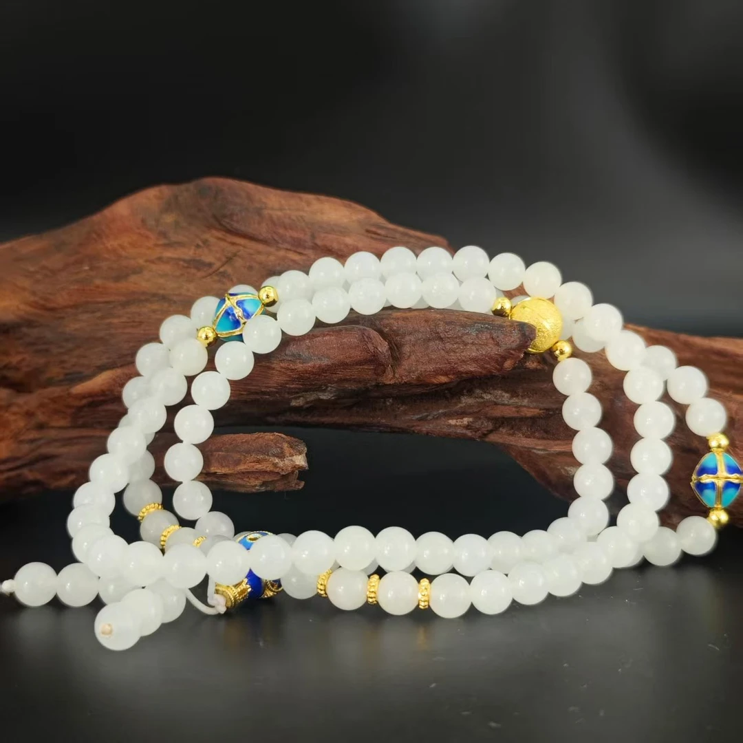 Q和田玉冰羊脂圆珠项链（卡7）1039