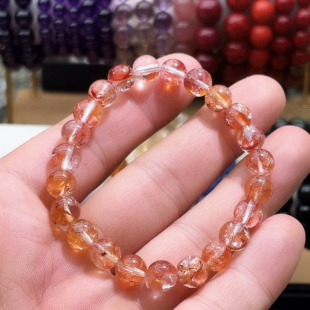 未镶嵌手链烟晶卡8芬达红胶花