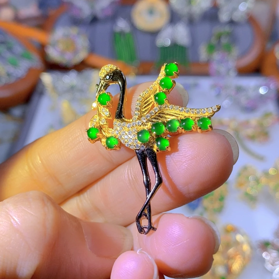 颈饰银S925镶嵌翡翠