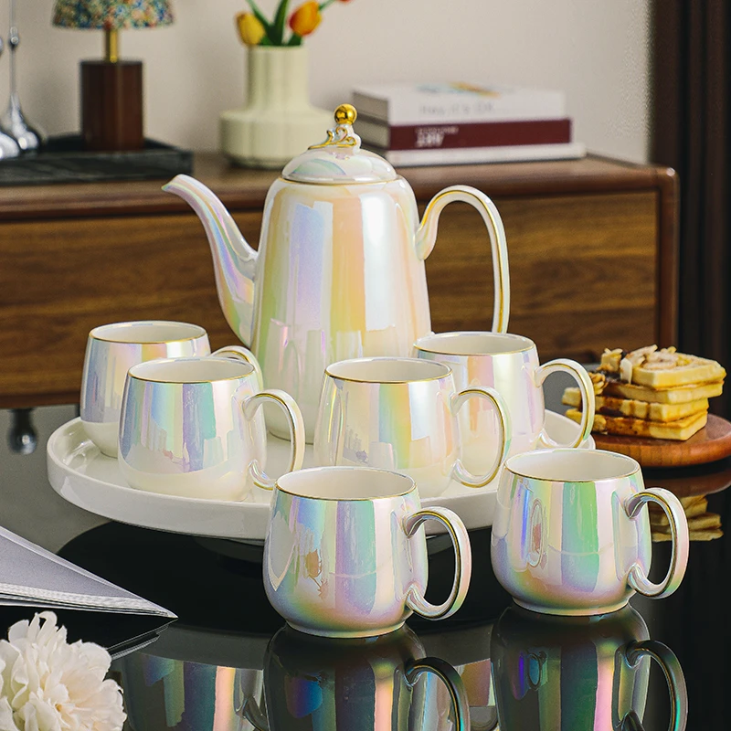 高档茶杯简约风轻奢小清新水具套装托盘陶瓷大容量家用水杯茶具