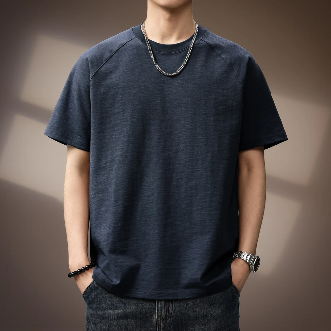 高端日系竹节棉男短袖T恤2025夏季新款潮牌简约通勤休闲纯棉T恤