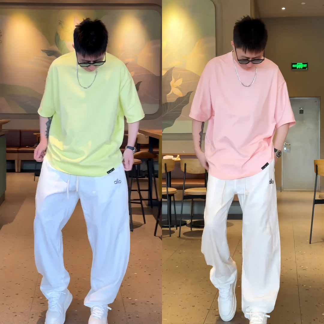 互友2025夏季净版重磅美式潮牌阔版短袖T恤男宽松大码蝙蝠袖T恤男