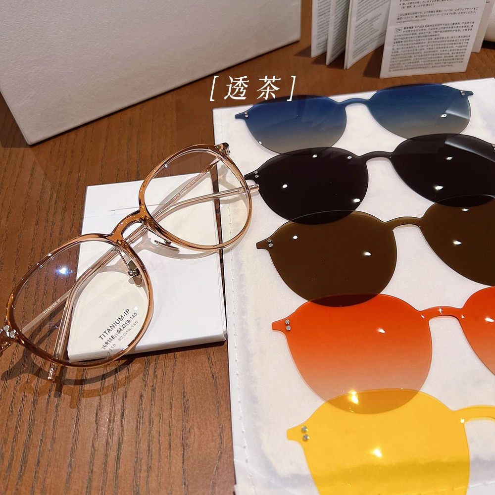 钛架超轻椭圆框大脸福音磁吸墨镜男女通用遮阳防蓝光定制眼镜9118