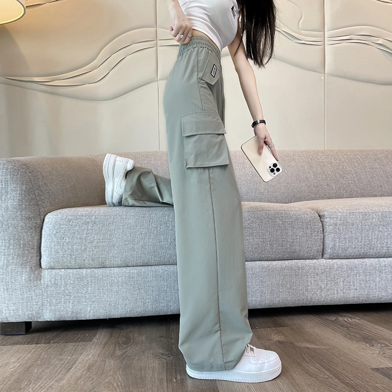 窄版阔腿裤女夏季薄款速干冰丝直筒美式休闲大码垂感显瘦工装卫裤