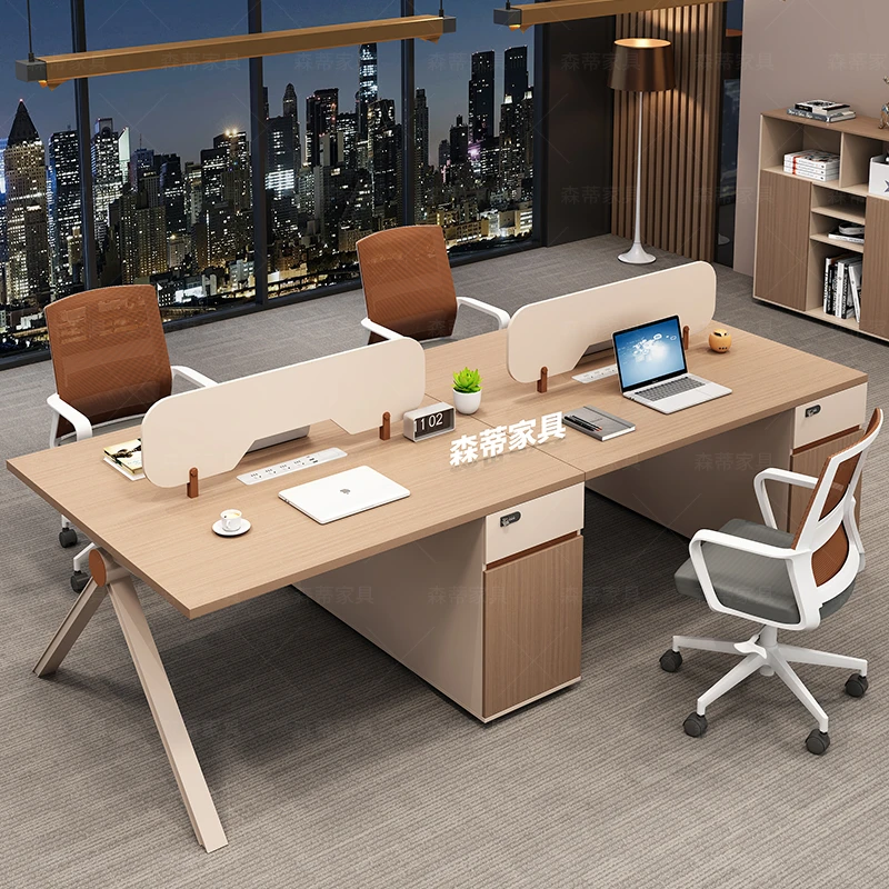 轻奢职员办公桌椅组合多色简约现代四4人位卡座员工桌办公室家具