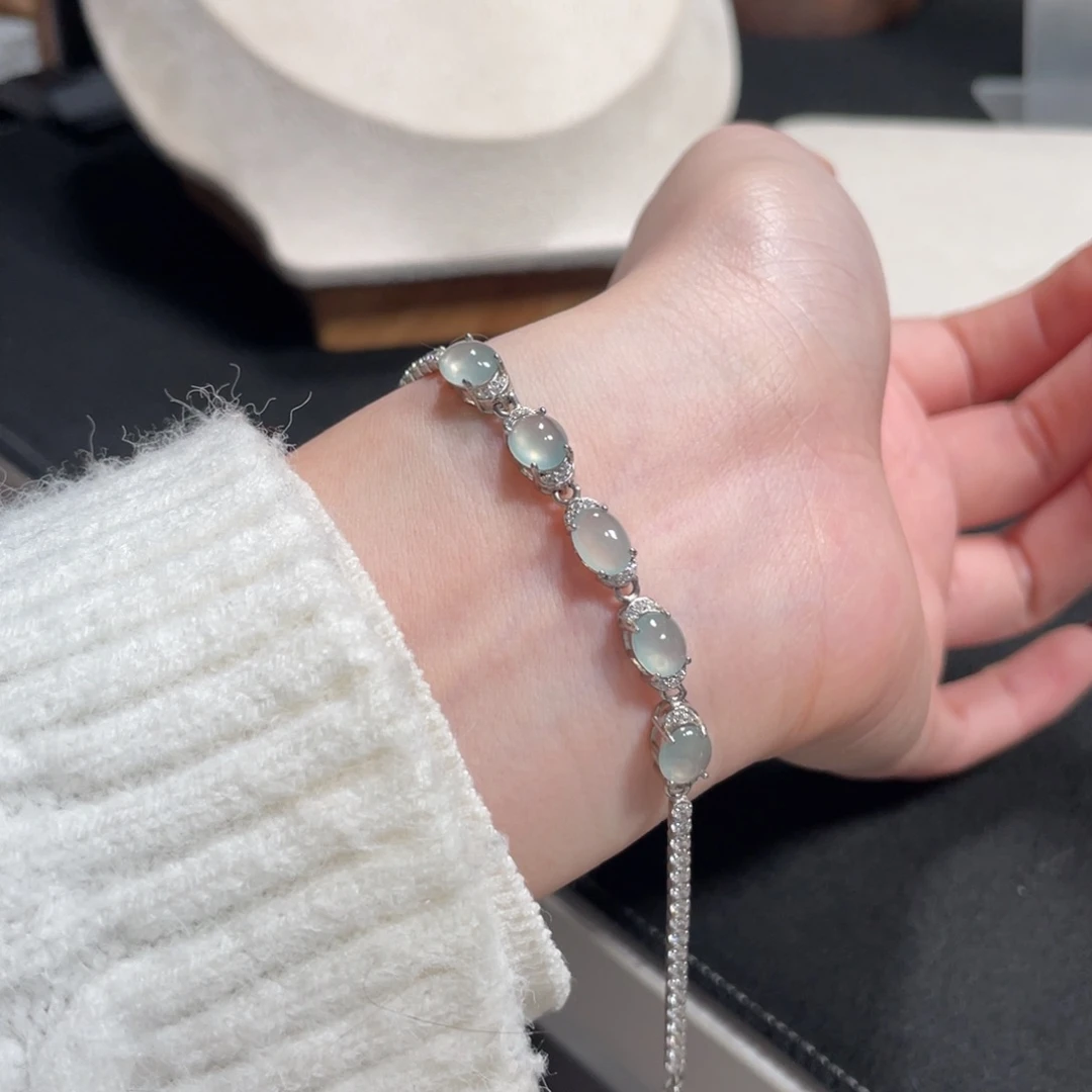 翡翠手链银S925镶嵌5659