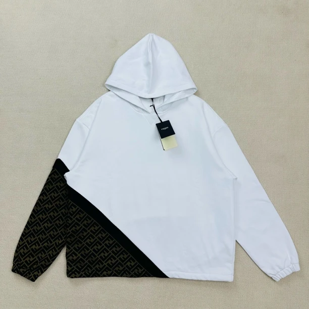 未使用 FENDI/芬迪 老花拼接连帽卫衣/L码/WL1774