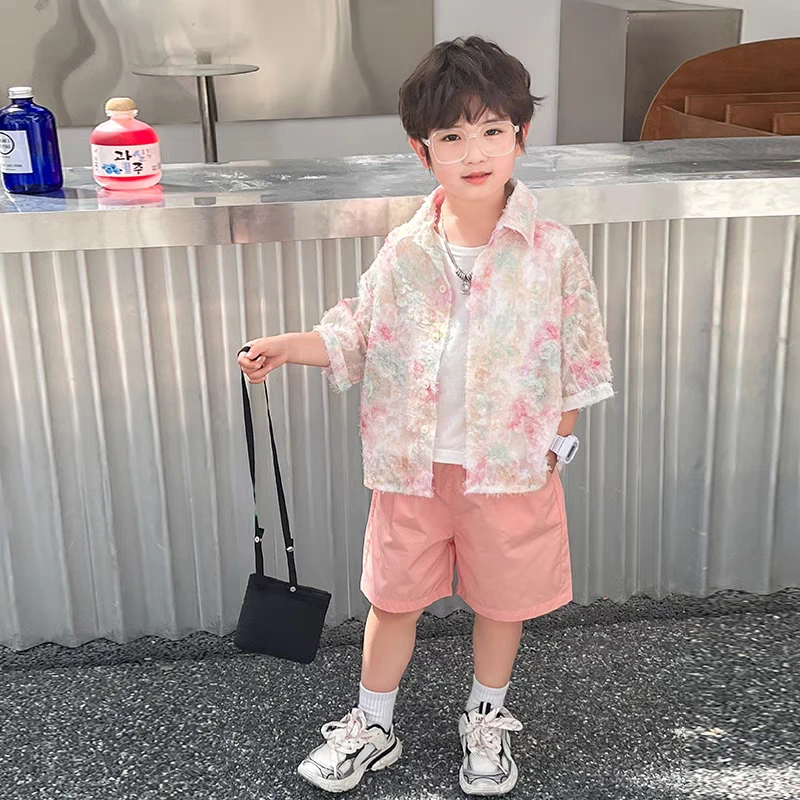 男童雪纺提花扎染衬衫