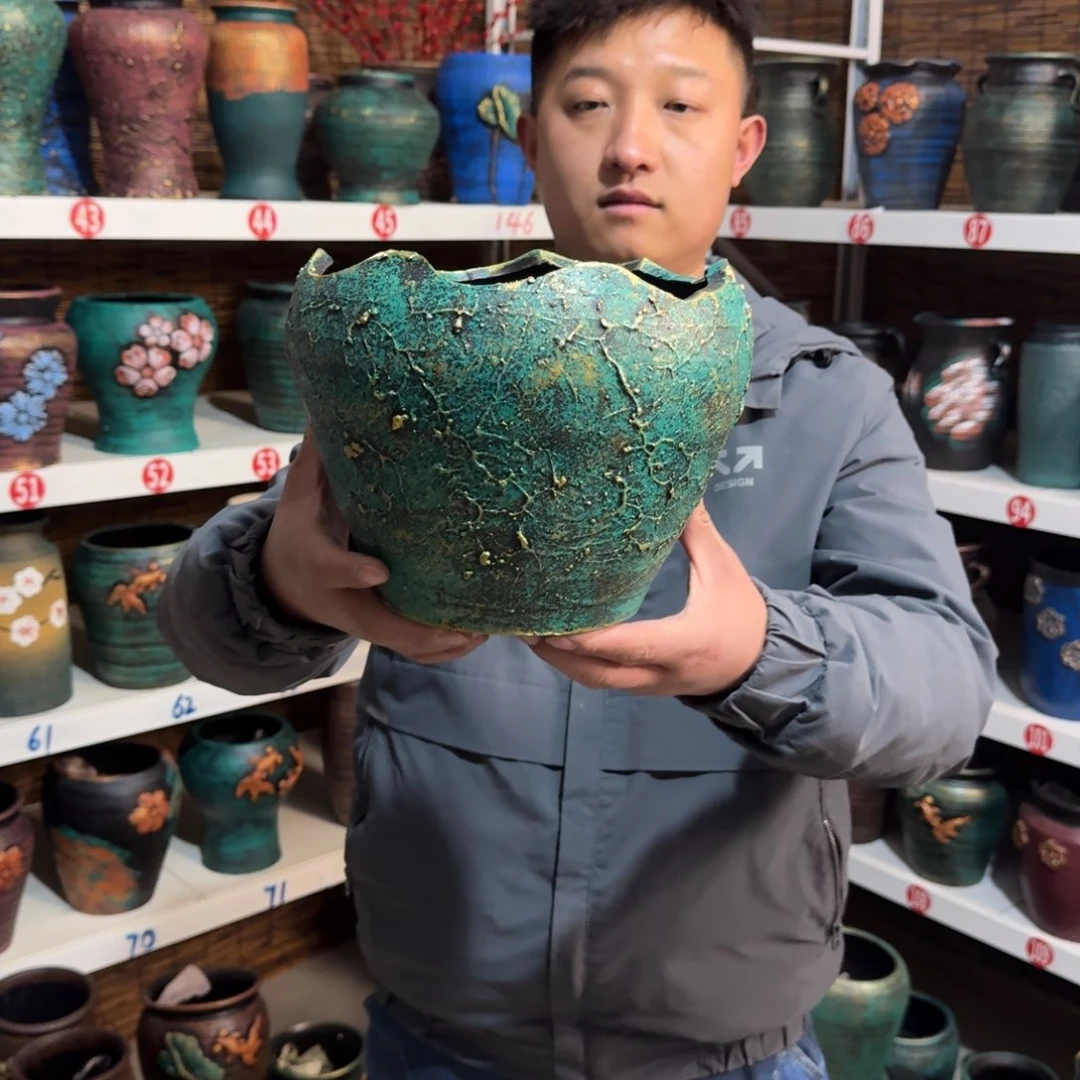 红陶红陶浮雕花盆炸炸炸