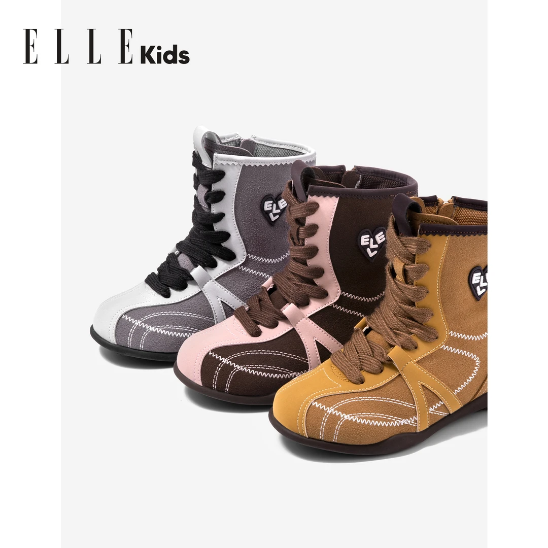 ELLEkids童靴 软底女童拳击鞋2025秋新款女孩中筒马丁靴儿童靴子