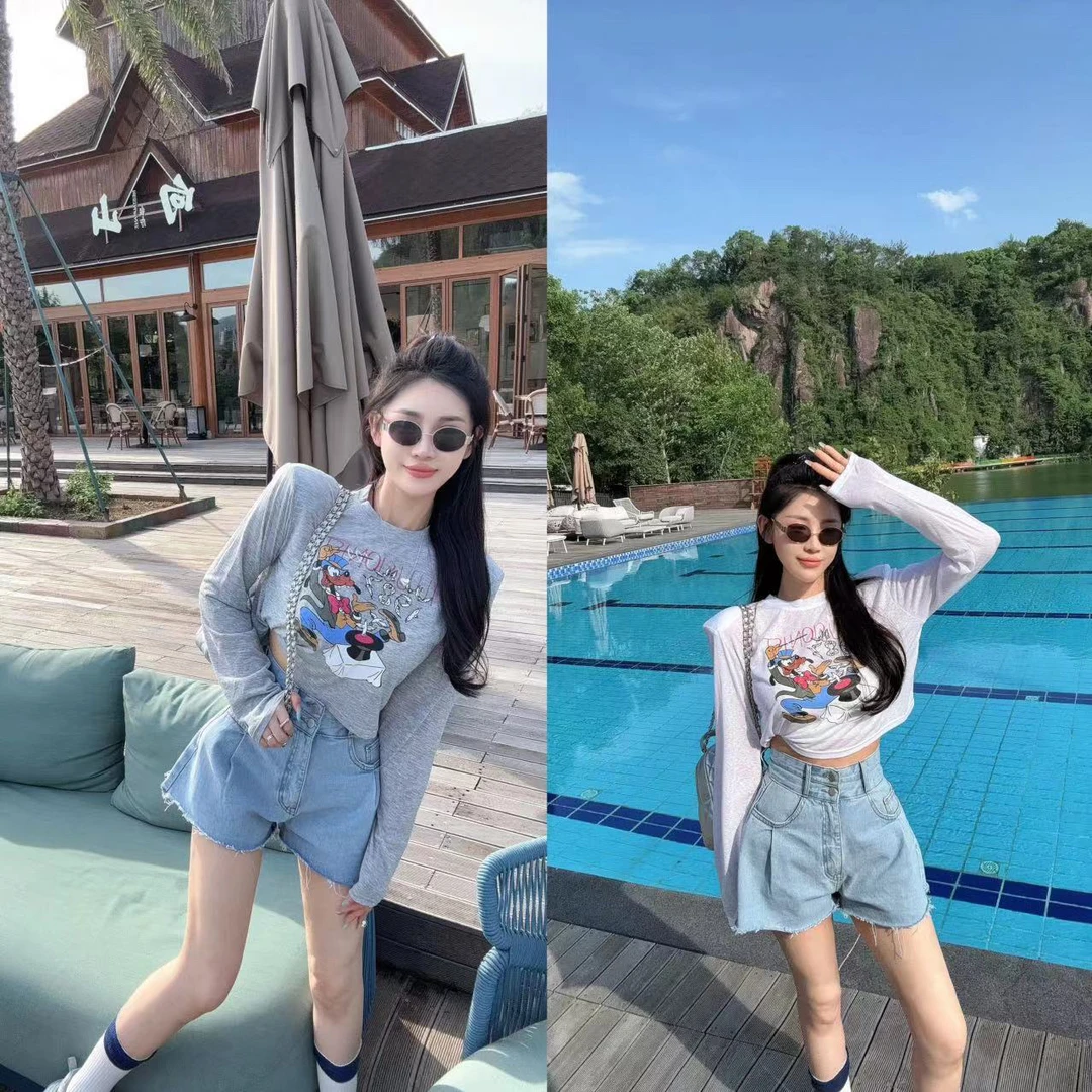 LIN-【减龄卡通】防晒长袖短T