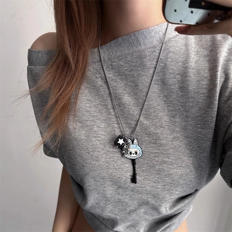 铜合金项链 可爱拉布布钥匙项链女小众时尚设计卡通风锁骨链配饰