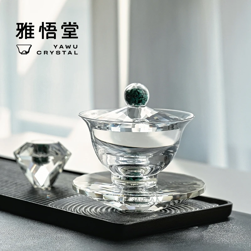 伍家坊水晶玻璃翠微盖碗茶杯高端高档泡茶壶单个不烫手泡茶器