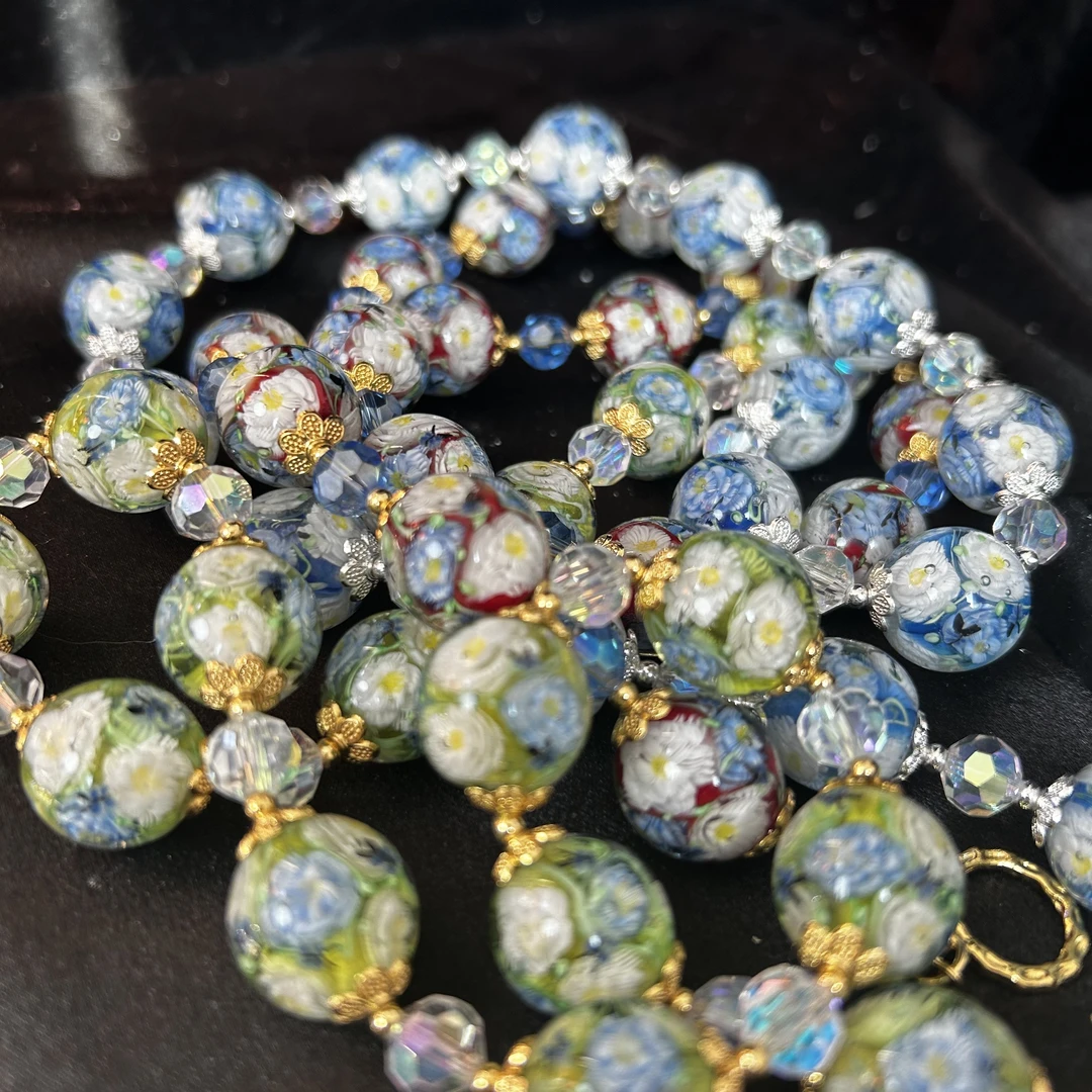 铜合金胸针 蓝色女金色意产威尼斯琉璃烧花琉璃手工项链复古饰品