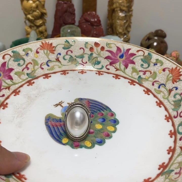 瓷片开*瓷盘白铜镶嵌珍珠