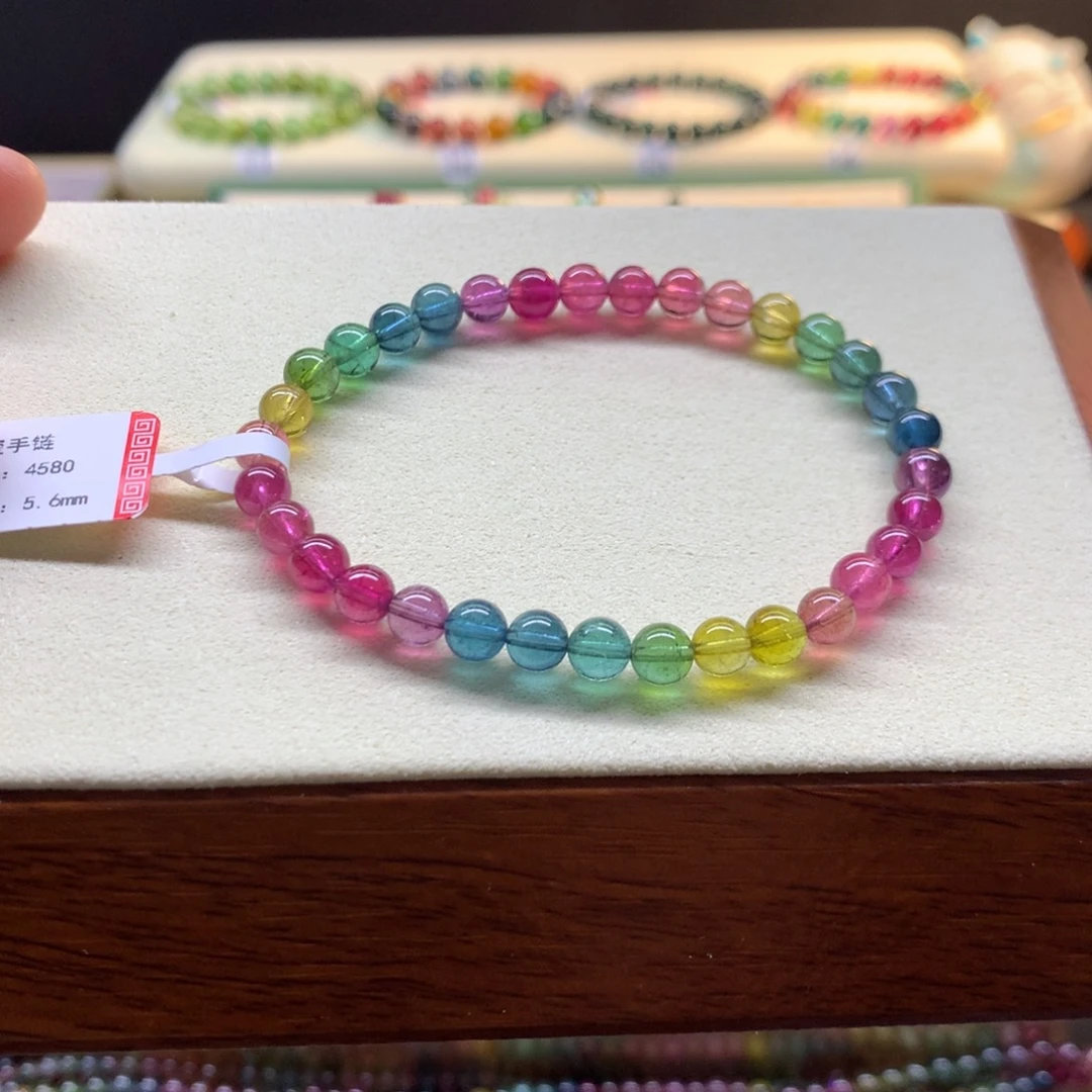 碧玺手串未镶嵌艳丽荧光彩虹