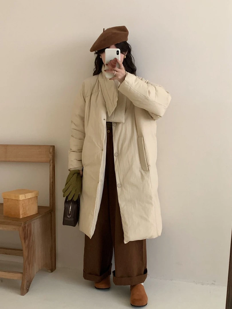 COCO NOTES【围巾羽绒】5610中长款羽绒服外套