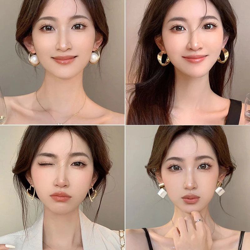 铜合金耳饰 时尚轻奢金属耳钉女2025年爆款潮耳环夸张个性耳坠高