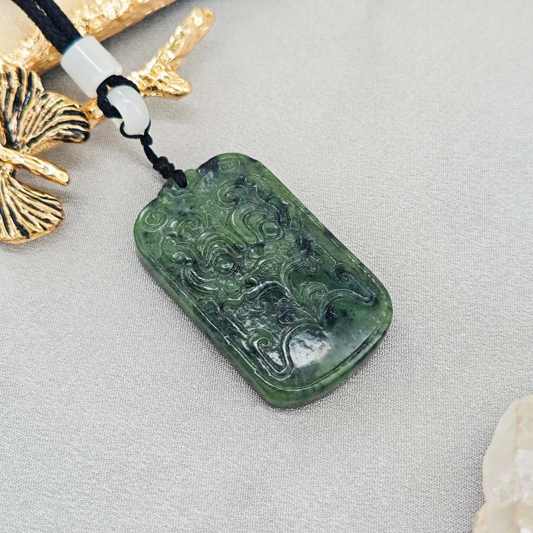 经典复古和田玉碧玉上古雅韵饕餮纹玉牌/HG-BYWSP-24（多样性发货）