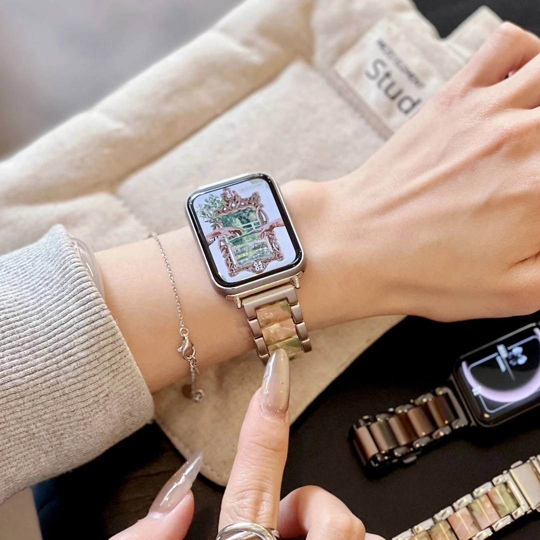 iboann适用小米手环9pro法式高端表带8pro钢带红米watch5/4树脂夏