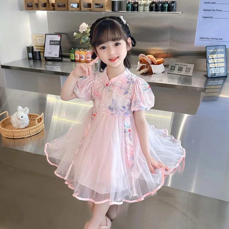 新品巴拉巴拉女童短袖夏季碎花公主连衣裙宝宝旗袍网红裙子夏装洋