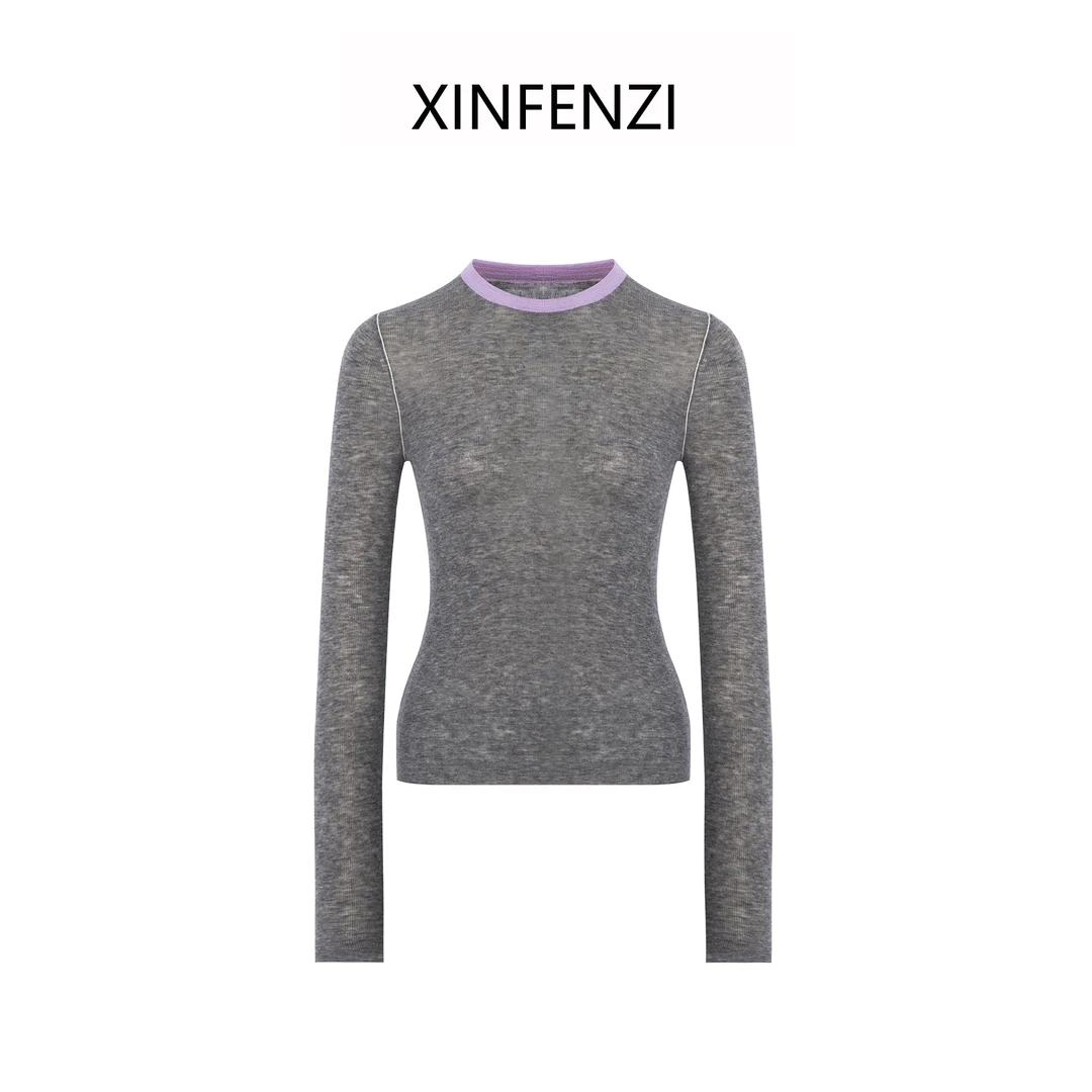 【信物】 XINFENZI 羊毛撞色圆领套头上衣 35788