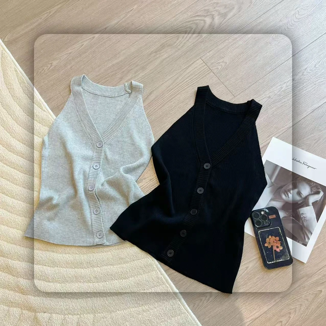 【豆子推荐】3206  夏季韩系简约V领外穿针织背心显瘦百搭纯色