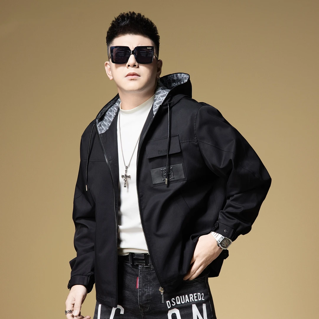 NDSL轻奢欧货重磅新款口袋徽章连帽夹克外套高端潮牌男士宽松帽衫